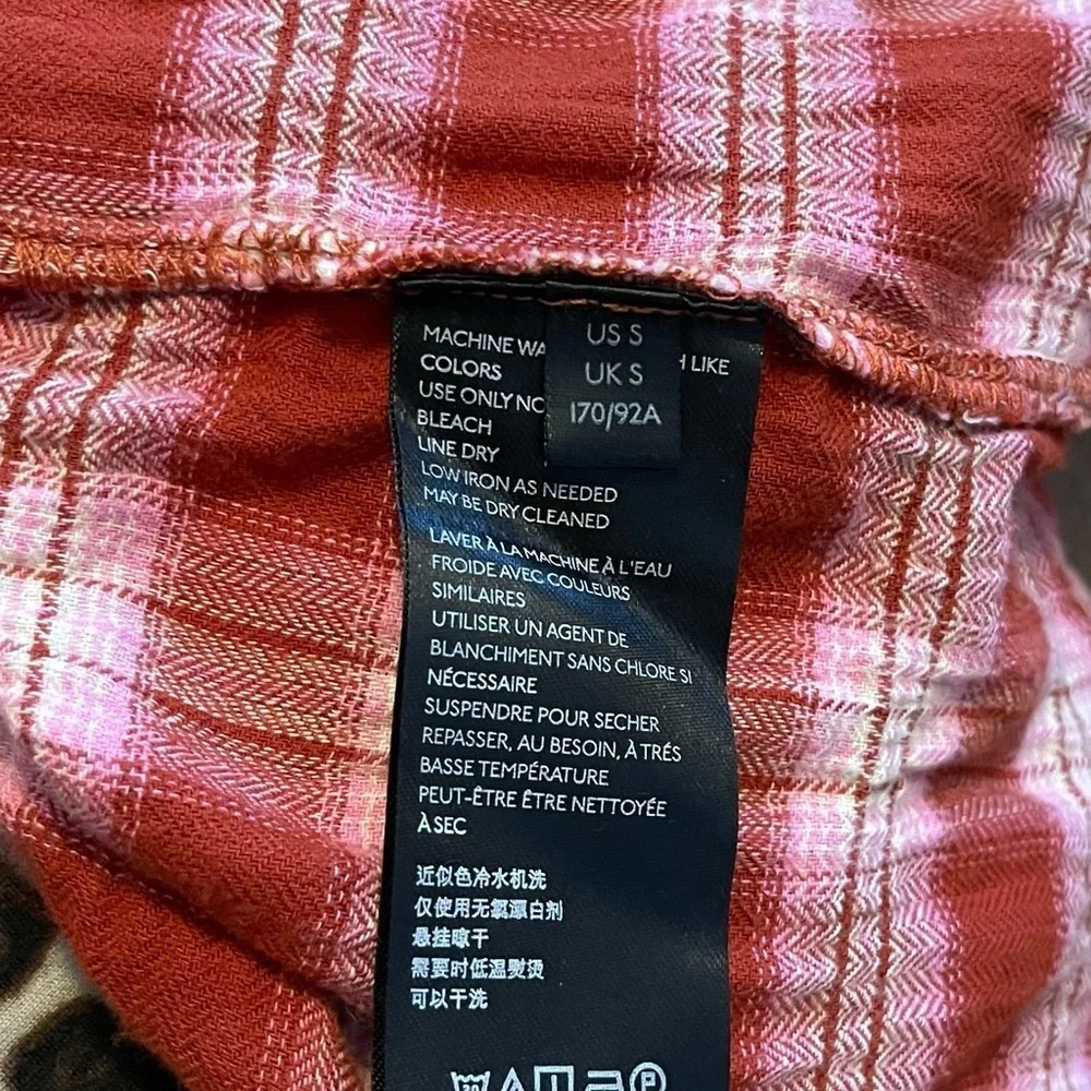 Free People We the Free (Fields of Plaid) snap button front & sleeve shirt Sz S
